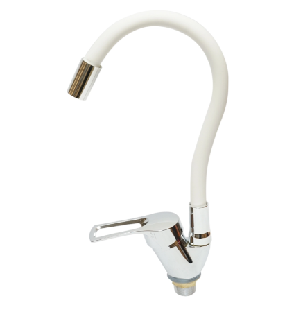 Baterie chiuveta bucatarie cu pipa flexibila, finisaj crom cu alb, stativ cu monocomanda, material aliaj zinc, accesorii incluse (DISPM67) [1]