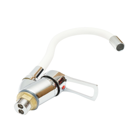 Baterie chiuveta bucatarie cu pipa flexibila, finisaj crom cu alb, stativ cu monocomanda, material aliaj zinc, accesorii incluse (DISPM67) [4]