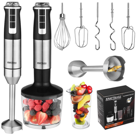Produse noi (necategorizate) - Blender de mana 1500W multifunctional cu doua trebe de viteza Turbo 2 lame otel inoxidabil tocator recipient + accesorii (KD4110)