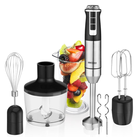 Blender de mana 1500W multifunctional cu doua trebe de viteza Turbo 2 lame otel inoxidabil tocator recipient + accesorii (KD4110) [4]