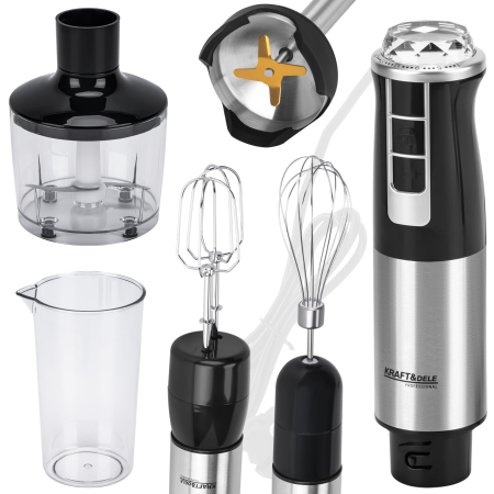 Produse noi (necategorizate) - Blender de mana 1500W multifunctional cu doua trebe de viteza Turbo 4 lame otel inoxidabil tocator recipient + accesorii (KD4181)