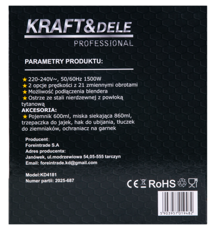 Blender de mana 1500W multifunctional cu doua trebe de viteza Turbo 4 lame otel inoxidabil tocator recipient + accesorii (KD4181) [18]