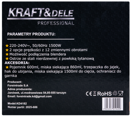 Blender de mana 1500W multifunctional cu doua trebe de viteza Turbo 4 lame otel inoxidabil tocator recipient + accesorii (KD4182) [20]