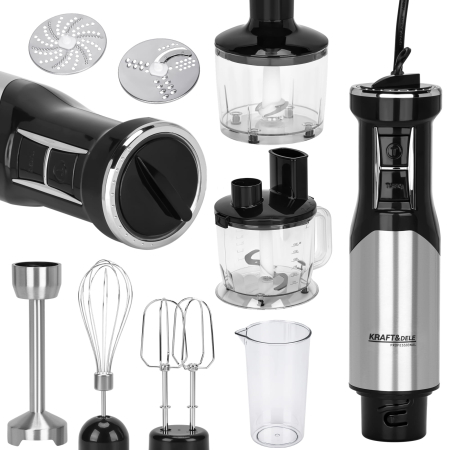 Produse noi (necategorizate) - Blender de mana 1500W multifunctional cu doua trebe de viteza Turbo 4 lame otel inoxidabil tocator recipient + accesorii (KD4182)