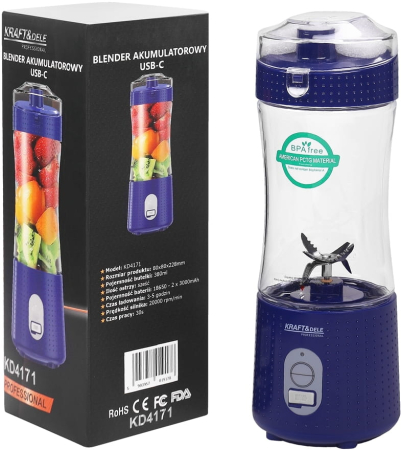 Blender portabil fara fir USB-C 380ML albastru 2x3000mAh (KD4171) [10]