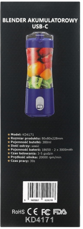 Blender portabil fara fir USB-C 380ML albastru 2x3000mAh (KD4171) [13]