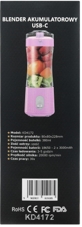 Blender portabil fara fir USB-C 380ML roz 2x3000mAh (KD4172) [12]