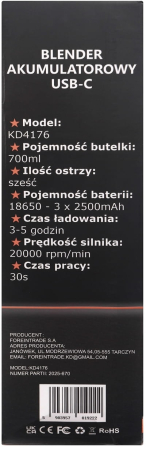 Blender portabil fara fir USB-C 700ML negru 2x2500mAh (KD4176) [14]