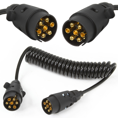 Altele - Cablu extensie remorca spiralat 3m cu 7 pini si mufa dubla 12V (M02050)