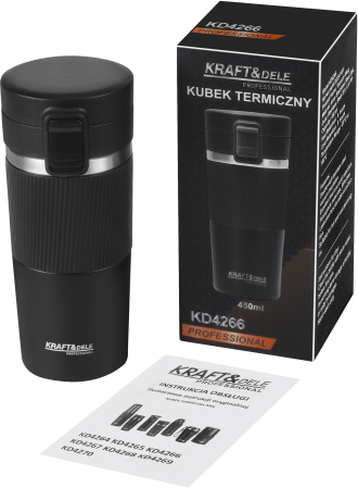 Bucatarie - Cana termica 450ml otel inoxidabil pereti dubli etansa deschidere push silicon antiderapant (KD4266)