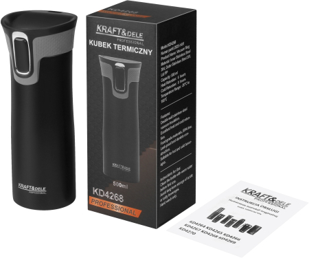 Bucatarie - Cana termica 500ml otel inoxidabil pereti dubli etansa deschidere one touch silicon antiderapant (KD4268)