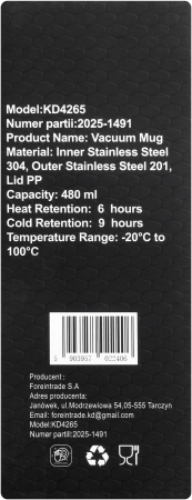 Cana termos din inox 480ml, izolatie in vid, neagra (KD4265) [8]