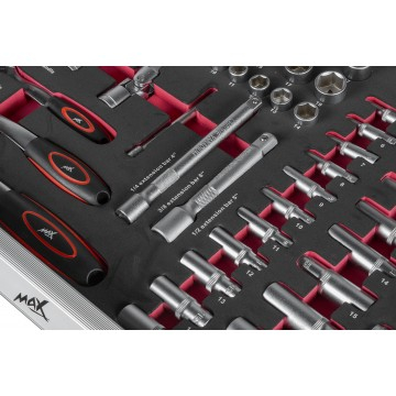 Carucior de atelier si dulap scule mobil cu 7 sertare si usita laterala, echipare 243 piese din otel CrV (MAX-243) [3]