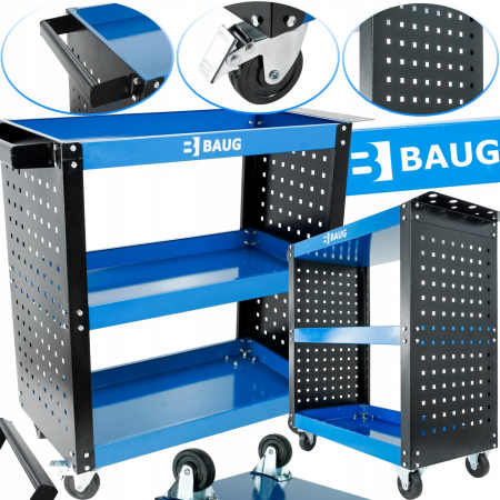 Scaune mese dulapuri atelier - Carucior metalic scule atelier cu roti 3 rafturi (B3902)