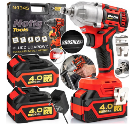 Aparate pe acumulator / baterie - Cheie de impact cu acumulator 20V 2x4.0Ah fara perii pentru strangere si desfacere suruburi (N4345)