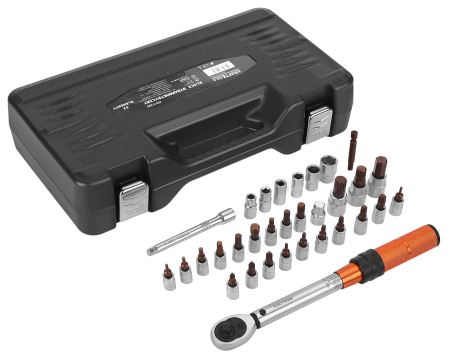 Chei dinamometrice - Cheie dinamometrica reversibila 1/4″ 5-25Nm 32piese cu set biti torx spline hexagon (KD11394)