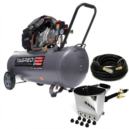 Compresor aer 100l 10bar 2 pistoane + furtun cauciuc pneumatic compresor aer + masina aparat pneumatic tencuit pereti cu 8 duze (TA367+KD1467+TA1472) [0]