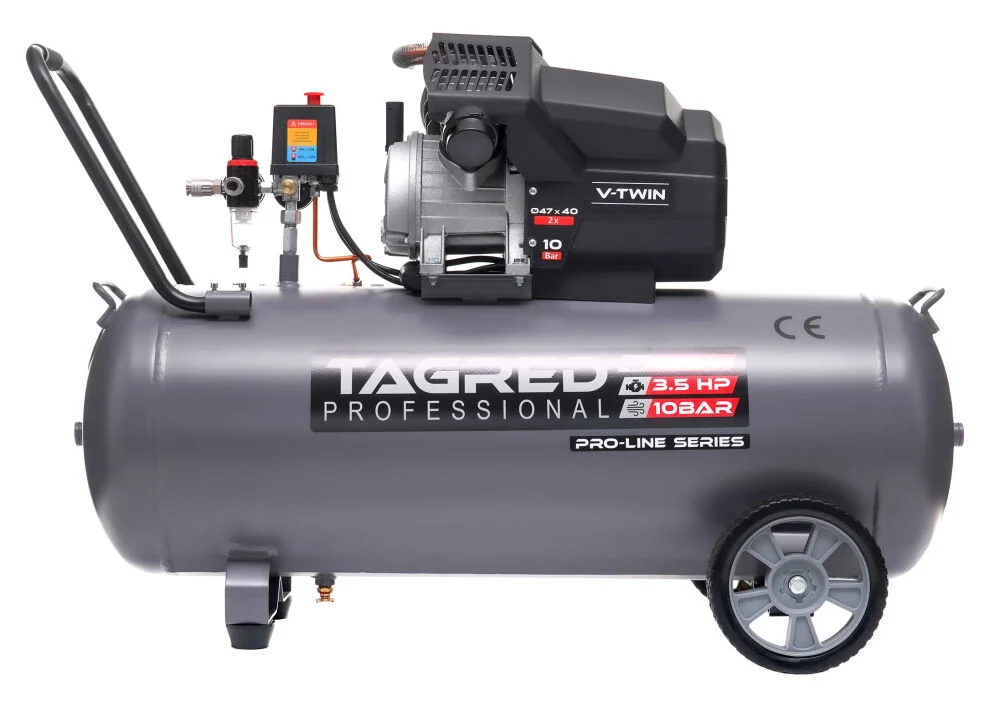 Compresor aer 100l 10bar 2 pistoane + furtun pneumatic aer 5x12mm 20m + pistol pneumatic tencuiala glet vopsea vas 5l 4-6-8mm (TA367+KD673+V81281) [3]