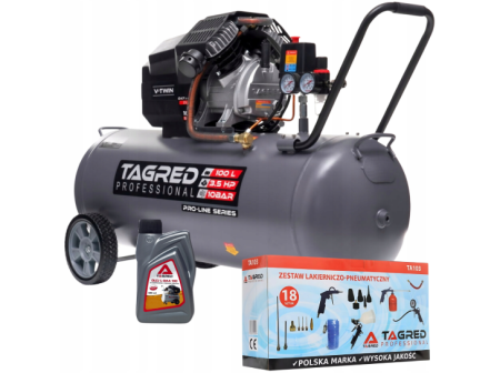 Pachete promotionale - Compresor aer 100l 10bar 2 pistoane + set kit 18 accesorii pneumatice + ulei compresor (TA367+KD2100+EFT-6093)