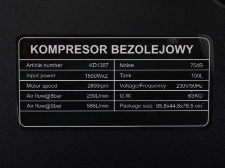 Compresor aer 100L fara ulei silentios 2x1500W 585 L/min (KD1387) [11]