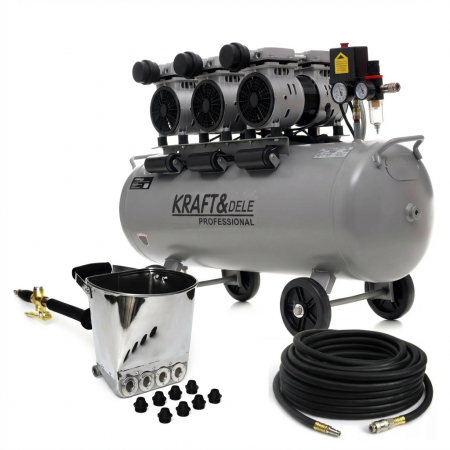 Compresor aer 100l fara ulei, silentios 3x1500w + furtun cauciuc pneumatic compresor aer 20m 20bar + masina aparat pneumatic tencuit pereti cu 8 duze (KD1397+KD1467+TA1472) [0]