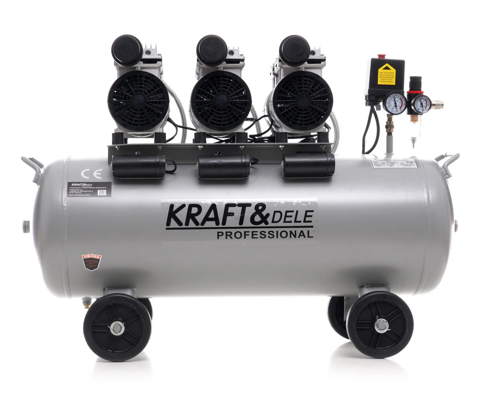 Compresor aer 100l fara ulei, silentios 3x1500w + furtun cauciuc pneumatic compresor aer 20m 20bar + masina aparat pneumatic tencuit pereti cu 8 duze (KD1397+KD1467+TA1472) [6]