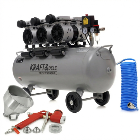 Pachete promotionale - Compresor aer 100l fara ulei silentios 3x1500w  + furtun pneumatic aer 5x12mm 20m + pistol pneumatic tencuiala glet vopsea vas 5l (KD1397+KD673+V81281)