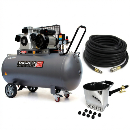 Compresor aer 200l 10bar fara ulei  + furtun cauciuc pneumatic compresor aer 20m + masina aparat pneumatic tencuit pereti cu 8 duze  (TA3395+KD1467+TA1472) [0]