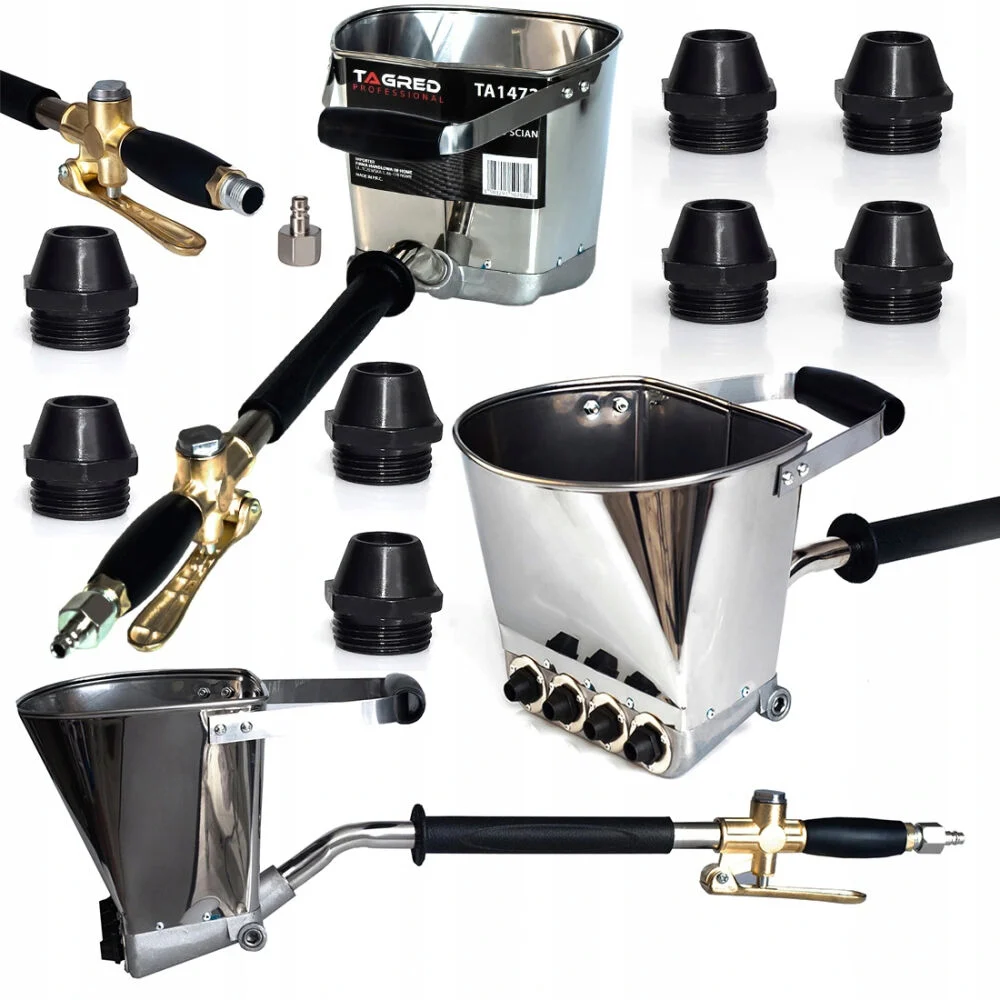 Compresor aer 200l 10bar fara ulei  + furtun cauciuc pneumatic compresor aer 20m + masina aparat pneumatic tencuit pereti cu 8 duze  (TA3395+KD1467+TA1472) [13]