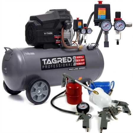 Pachete promotionale - Compresor aer comprimat 100L 2 pistoane + kit 5 accesorii pneumatice  (TA367+PNEUM5PCS)