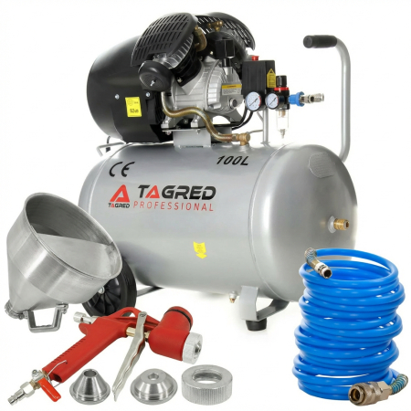 Pachete promotionale - Compresor aer comprimat 100l 530lmin 8bar + furtun pneumatic aer 5x12mm 20m + pistol pneumatic tencuiala glet vopsea vas 5l (TA361+KD673+V81281)