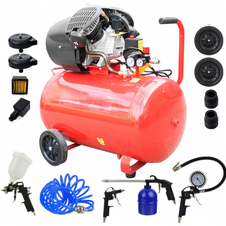 Scule electrice - Compresor aer comprimat 100L litri 8 bar 2 pistoane + kit scule pneumatice (HXAC100+)