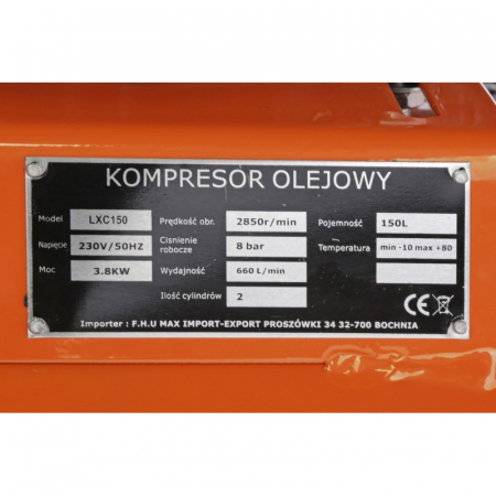 Compresor aer comprimat 150L 5.1CP 2 cilindri 660L min (LXC150-2-230V) [8]