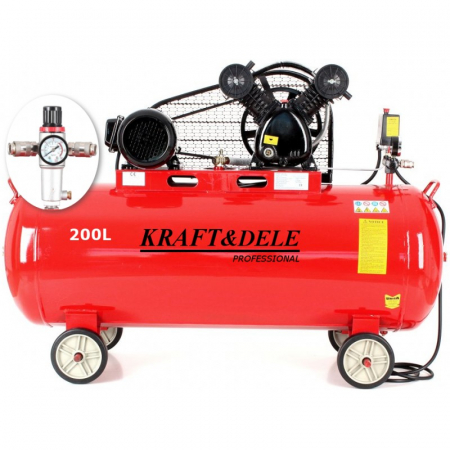 Compresoare - Compresor aer comprimat 200L 5.2CP 2 cilindri 590L min + regulator dezumidificator 380V trifazic (KD1473)