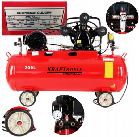 Scule electrice - Compresor aer comprimat 200L 5.6CP 3 cilindri 660L min + regulator dezumidificator 380V trifazic (KD1474)