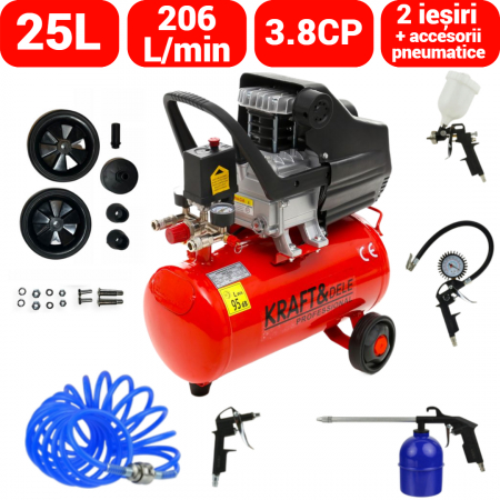 Scule electrice - Compresor aer comprimat 25L 3.8CP 206L min 8bar + kit scule pneumatice (KD400+)
