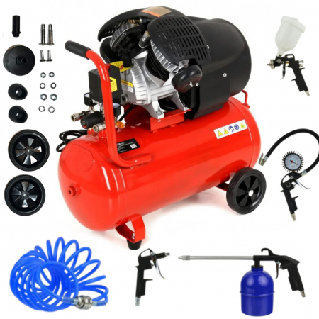 Compresoare - Compresor aer comprimat 50L 2 pistoane 8bar + kit scule pneumatice (HXAC50V+)