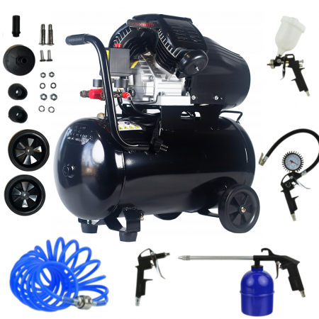 Compresor aer comprimat 50L 2 pistoane 8bar + kit scule pneumatice (HXAC50V+) [1]