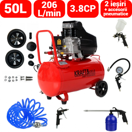Scule electrice - Compresor aer comprimat 50L 3.8CP 206L min 8bar + kit scule pneumatice (KD401/TA301N+)