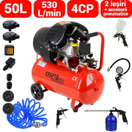 Compresoare - Compresor aer comprimat 50L 4CP 530L min 8bar + kit scule pneumatice (KD1484+)