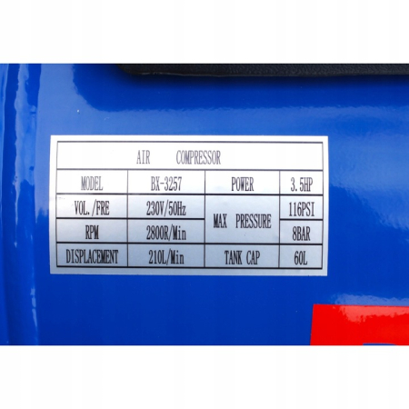 Compresor aer comprimat 60L 3.8CP 210L min 8bar (BX-3257) [3]