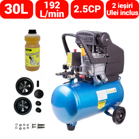 Compresoare - BlackFriday Compresor aer cu ulei 30L, 2.5CP, 192L/min, 8 bar, 230V (BX-3256)