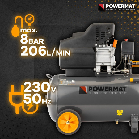 Compresor aer cu ulei 50L motor 1.85kW 2.5CP debit 206l/min presiune 8 bar alimentare 230V 2850rpm PM0685 (PM-KO-50T) [3]
