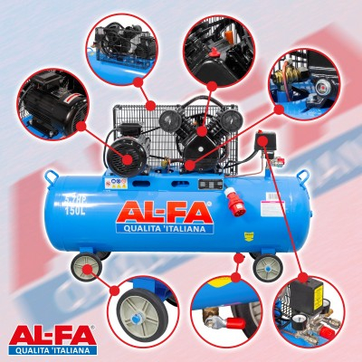 Compresor aer de ulei 150L 400V 4,3 kW debit  810 l/min 2 pistoane presiune 8 bar 2850 rpm (ALC-150-2/400V) [1]
