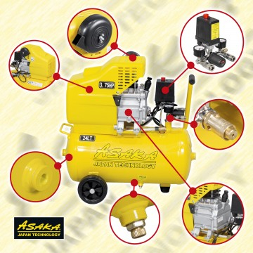 Compresor aer de ulei 24L cu motor 2,8kW debit 210 l/min 1 piston presiune 8 bar + ulei (ASC-24) [1]