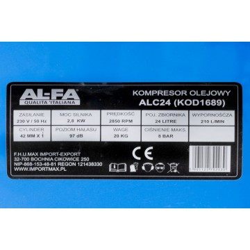 Compresor aer de ulei 24L motor 1,5 kW 210 l/min 8 bar 2850 rpm (ALC-24) [14]