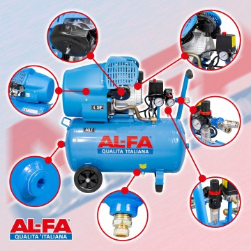 Compresor aer de ulei 50L 3.2kW debit 440 l/min 2 pistoane presiune 8 bar 2850 rpm+ulei (ALC-50V) [1]