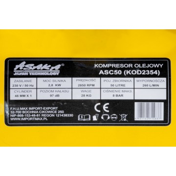 Compresor aer de ulei 50L cu motor 2.8 kW debit 260 l/min 1 piston presiune 8 bar +ulei (ASC-50-1) [6]
