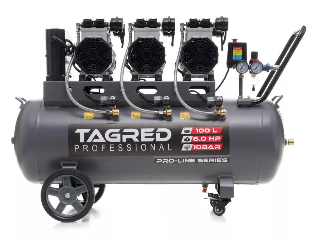 Compresoare - Compresor aer silentios 100L 230V 10BAR fara ulei 911L/min 3x2000W 8.2CP+regulator dezumidificator (TA3389)