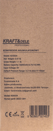 Compresor auto portabil cu acumulator 0.2–10.3 bar 5000mAh cu display LED si oprire automata (KD5534) [12]